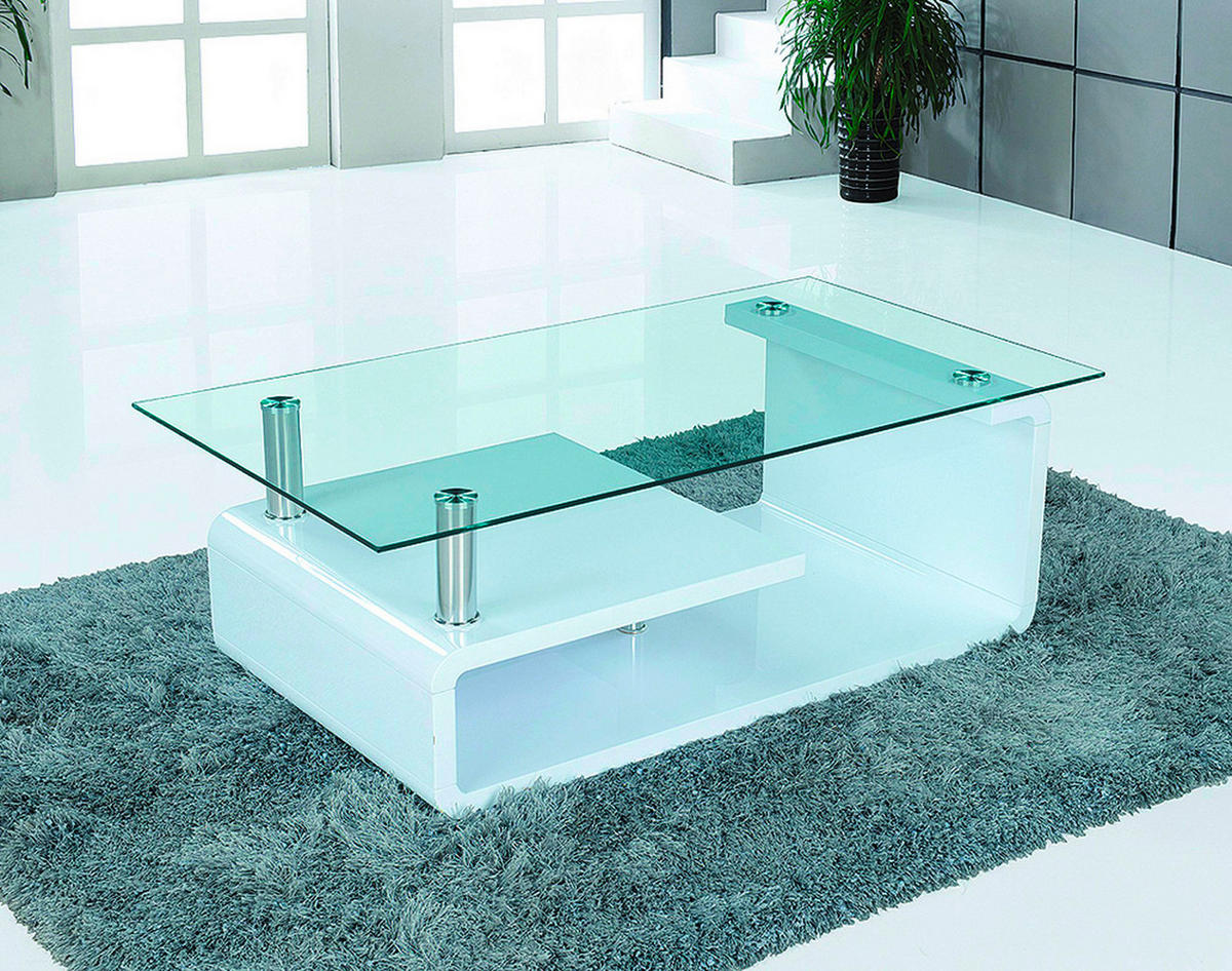 Glascouchtisch Emil glasklar weiß B/H/T: ca. 110x40x65 cm Emil - weiß/glasklar (110,00/40,00/65,00cm)