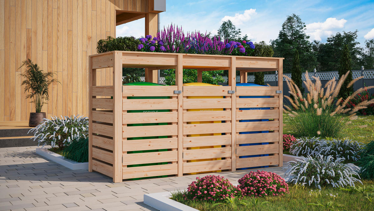 Karibu Mülltonnenbox Jerry 2 natur B/H/T: ca. 238x143x88 cm Jerry 2 - natur (238,00/143,00/88,00cm) - Karibu