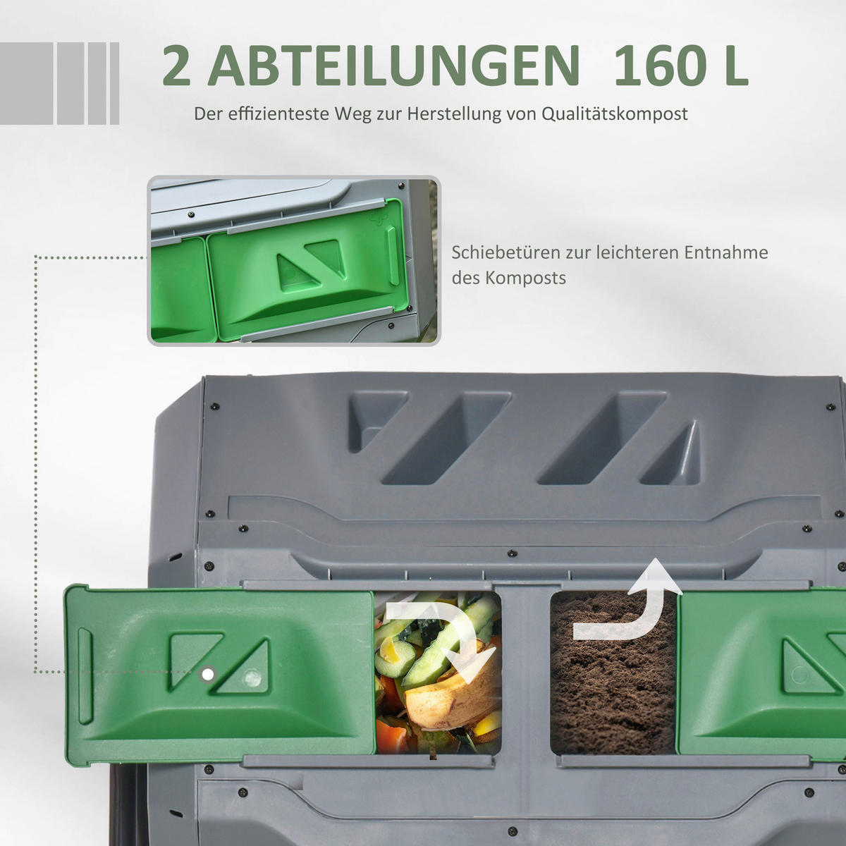 Outsunny Komposttrommel grau B/H/L: ca. 65x96x71 cm Trommelkomposter - grau (71,00/65,00/96,00cm) - Outsunny