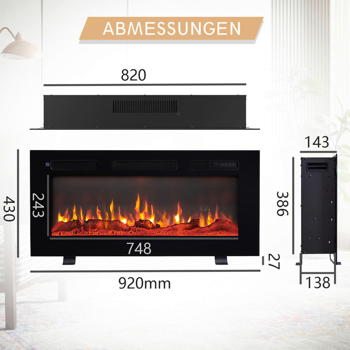 Balderia Elektrischer-Kamin B/H/T: ca. 92x43x14,3 cm Elektrischer Kamin Leif 36 - (92,00/43,00/14,30cm) - Balderia