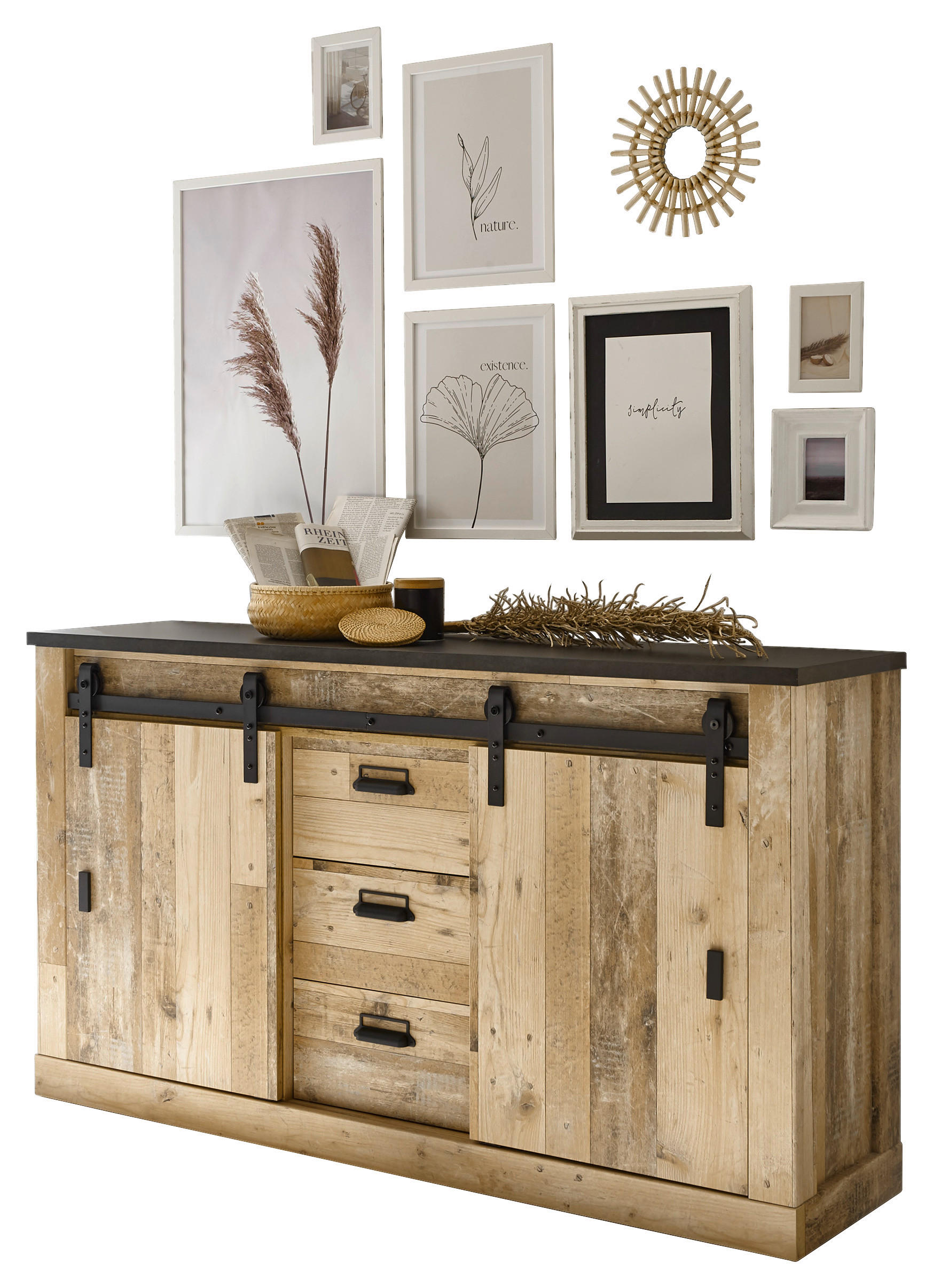 Sideboard Sherwood B/H/T: ca. 160x90x42 cm Sherwood - Eiche/anthrazit (160,00/90,00/42,00cm)