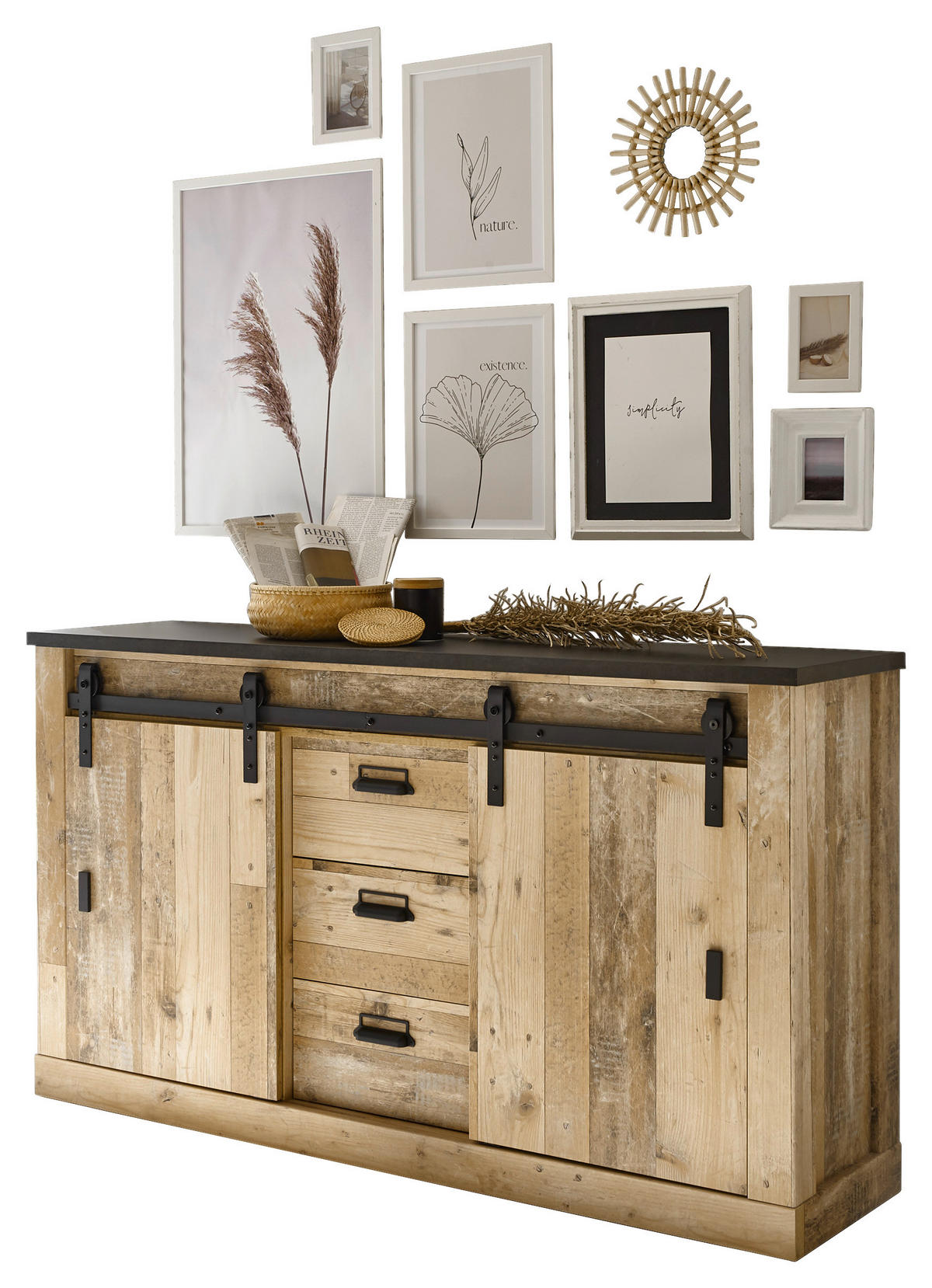 Sideboard Sherwood B/H/T: ca. 160x90x42 cm Sherwood - Eiche/anthrazit (160,00/90,00/42,00cm)