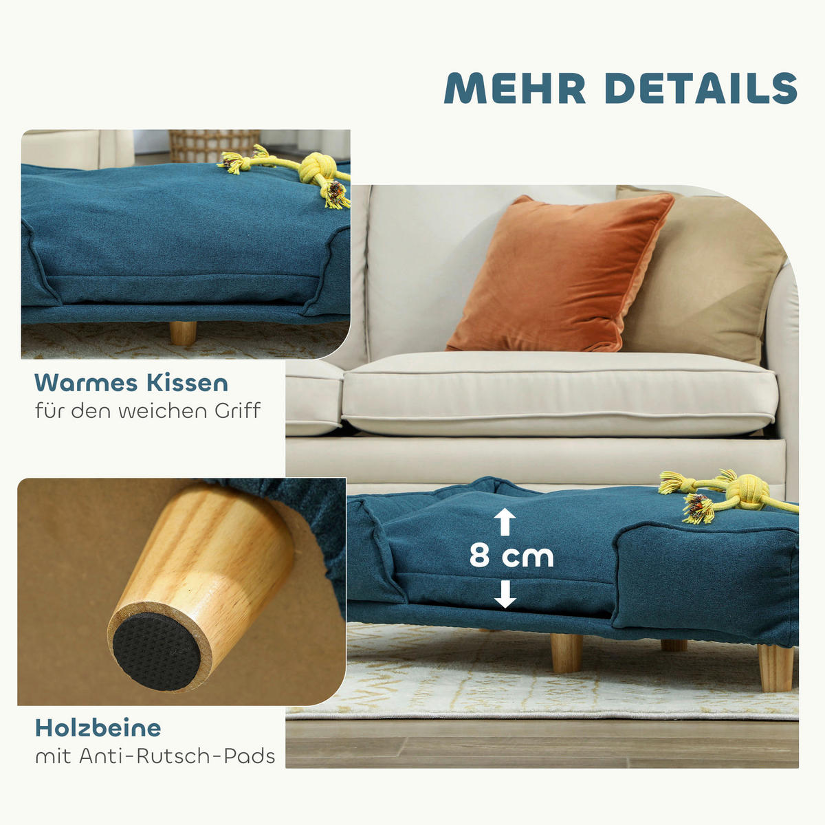 PawHut Hundesofa blau MDF B/H/L: ca. 66x24x96 cm Hundesofa - blau (96,00/66,00/24,00cm) - PawHut