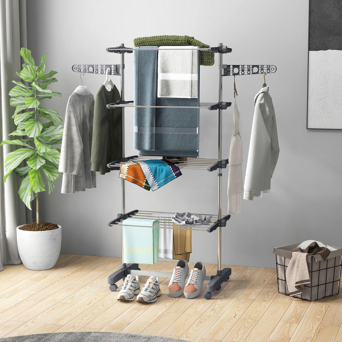 HOMCOM Wäscheständer grau Edelstahl B/H/L: ca. 55x142x172 cm Trockenständer - grau (172,00/55,00/142,00cm) - HOMCOM