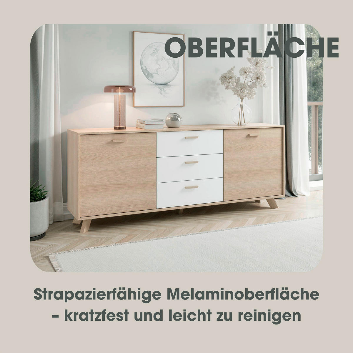 Sideboard BASTIAN Eiche weiß B/H/T: ca. 180x72,5x36,5 cm BASTIAN - Eiche/weiß (180,00/72,50/36,50cm) - byLIVING