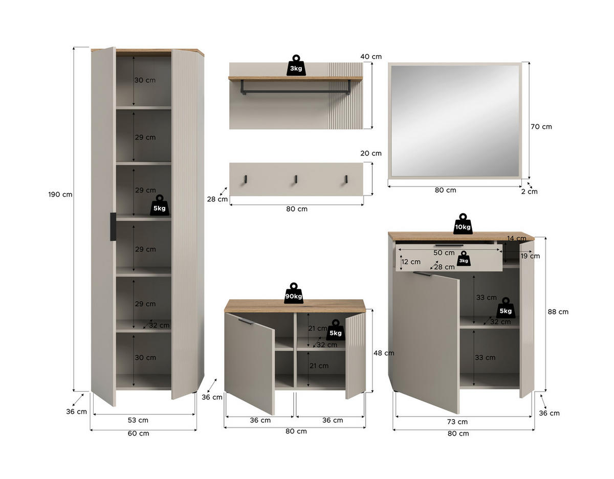 Garderobe Slide Kaschmirgrau Nachbildung Evoke Oak Nachbildung B/H/T: ca. 250x190x36 cm Slide - (250,00/190,00/36,00cm) - xonox.home