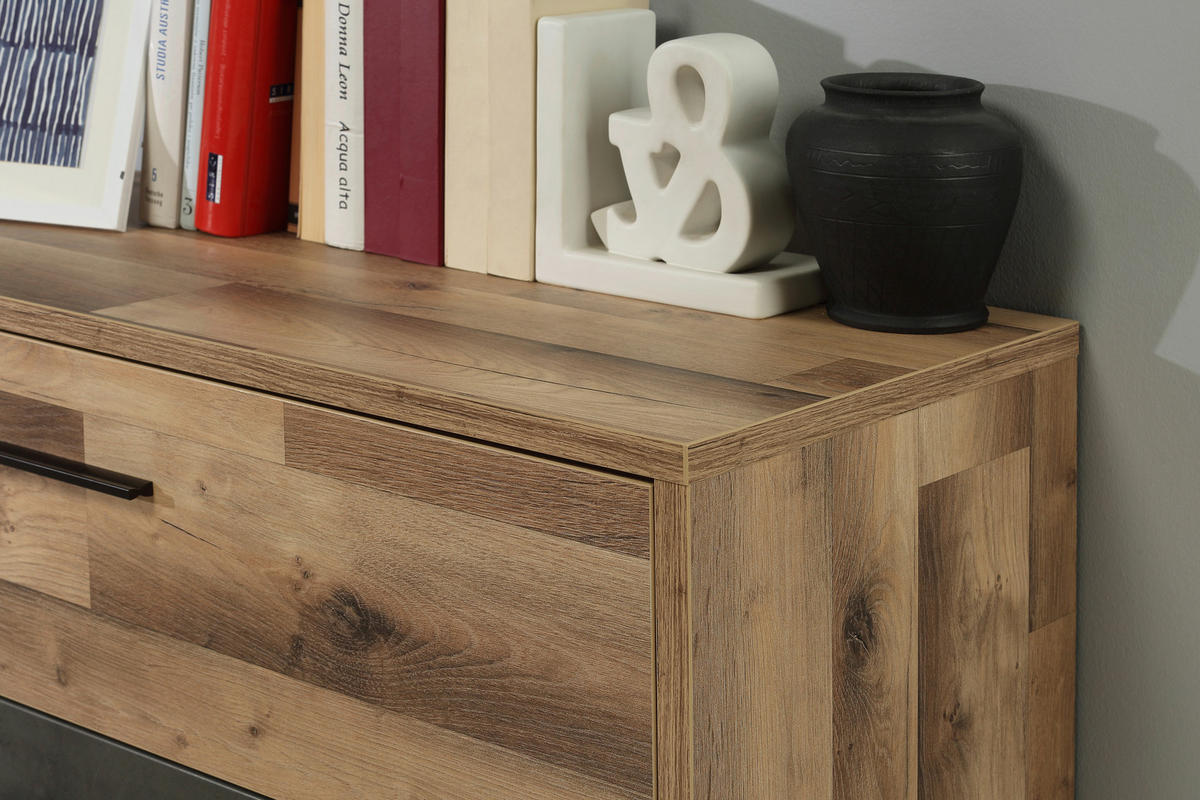 Kommode  Stabeiche Nachbildung dunkelgrau Beton Optik B/H/T: ca. 100x80x42 cm Ricciano_Kommode - dunkelgrau (100,00/80,00/42,00cm)