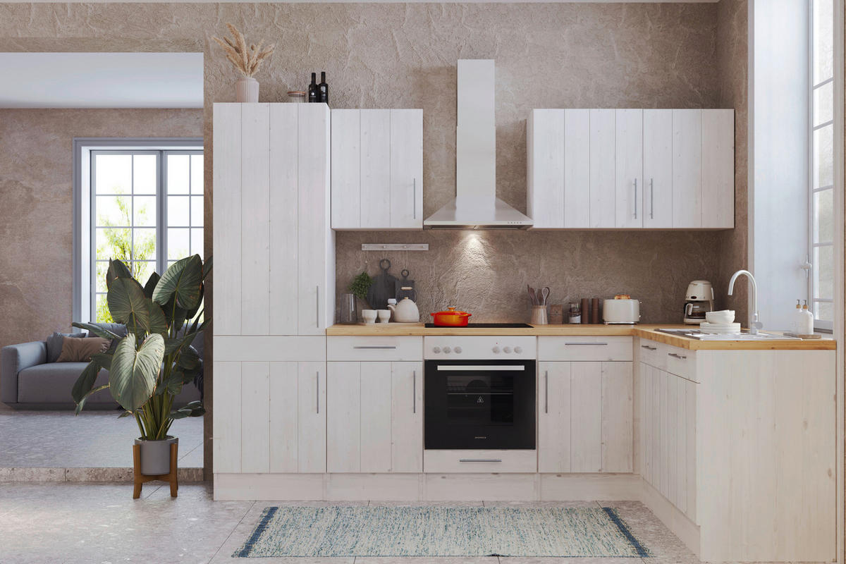 Respekta Winkelküche BERPL280LHWC weiß Lärche Nachbildung B/H/T: ca. 280x211x172 cm BERPL280LHWC - Eiche/weiß (280,00/211,00/172,00cm) - Respekta