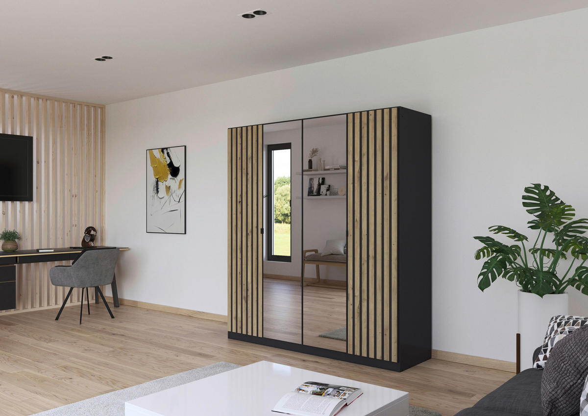 Kleiderschrank Genua grau Eiche Artisan Nachbildung B/H/T: ca. 181x197x54 cm Genua - Eiche/grau (181,00/197,00/54,00cm)