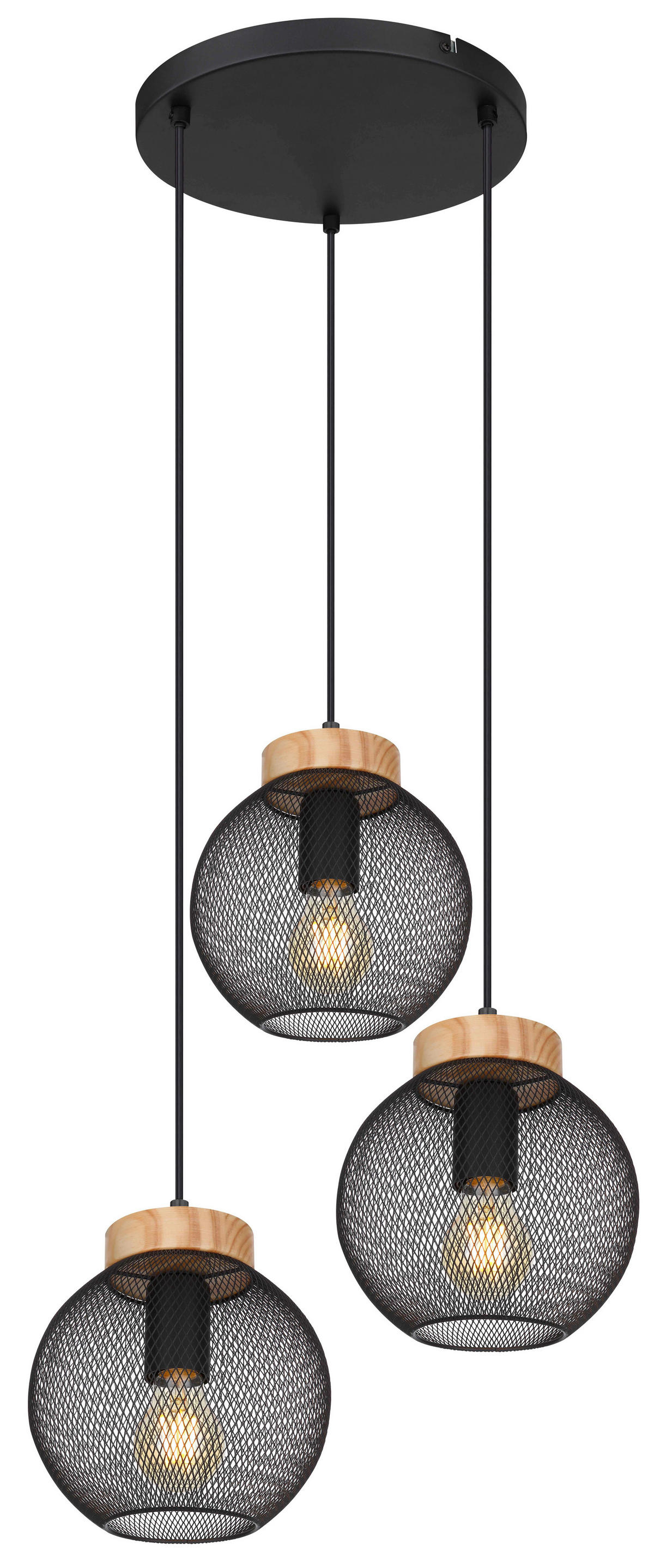 GLOBO Pendelleuchte Pablo 15663-3H schwarz natur Metall Holz H/D: ca. 120x44 cm E27 3 Brennstellen Pendelleuchte_Pablo 3flg. - natur/schwarz (44,00/120,00cm) - GLOBO