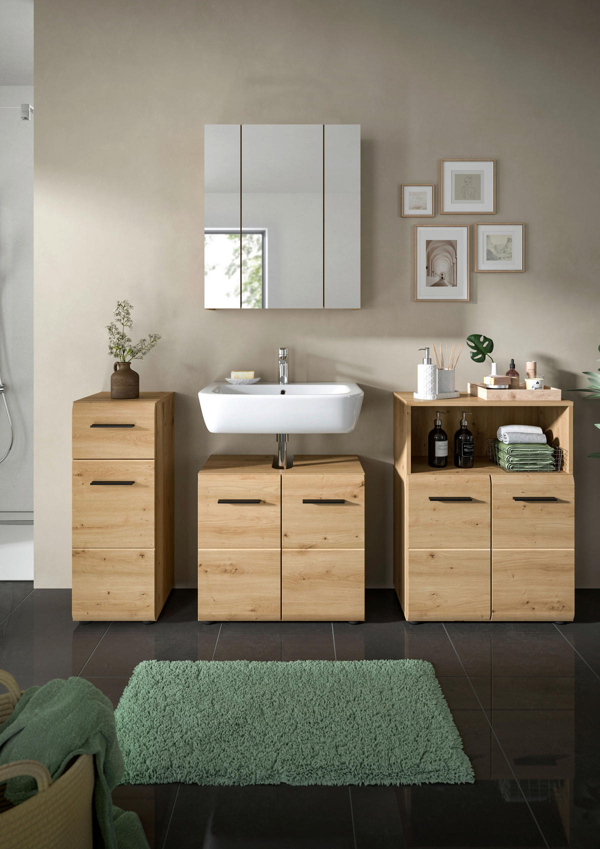 Badezimmer-Set Ice Artisan Oak Nachbildung B/H/T: ca. 180x185x30 cm Ice - (180,00/185,00/30,00cm) - xonox.home