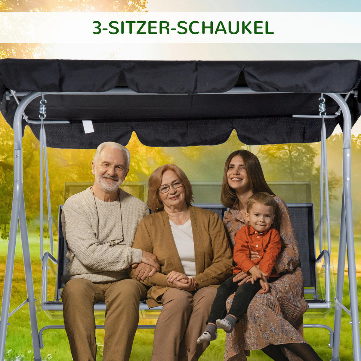 Outsunny Hollywoodschaukel schwarz Metall B/H/L: ca. 110x153x170 cm Hollywoodschaukel mit Dach - schwarz (170,00/110,00/153,00cm) - Outsunny