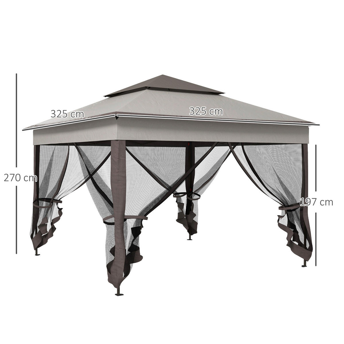 Outsunny Pavillon hellgrau Edelstahl B/H/L: ca. 325x325x270 cm Pavillon - hellgrau (270,00/325,00/325,00cm) - Outsunny