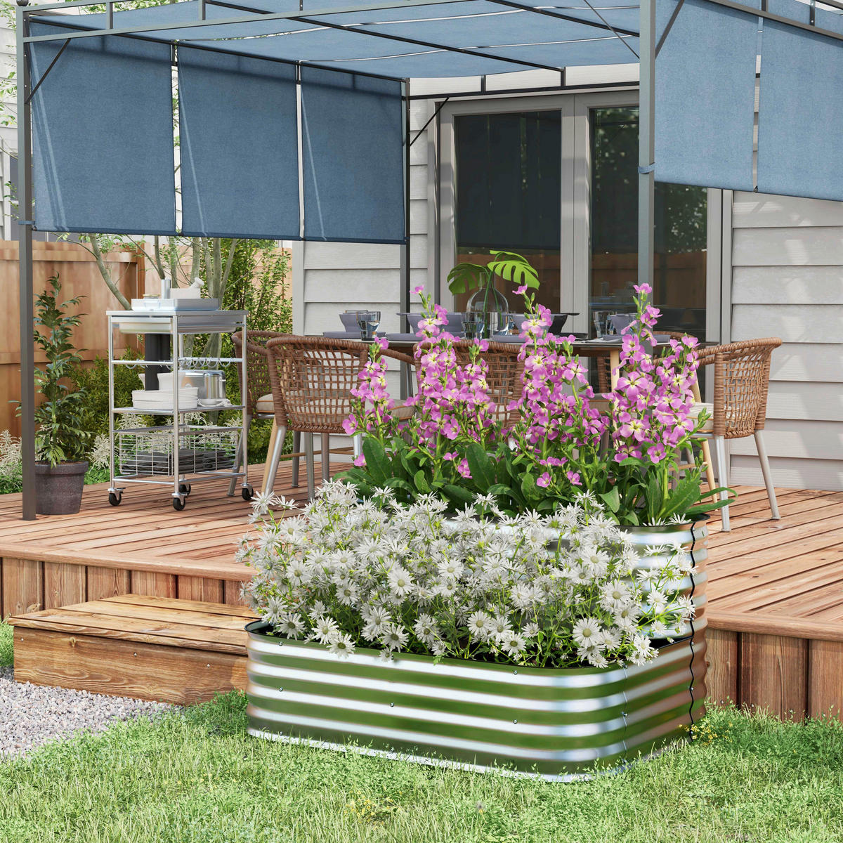 Outsunny Hochbeet silber Metall B/H/L: ca. 90x30x120 cm Hochbeet - silber (120,00/90,00/30,00cm) - Outsunny