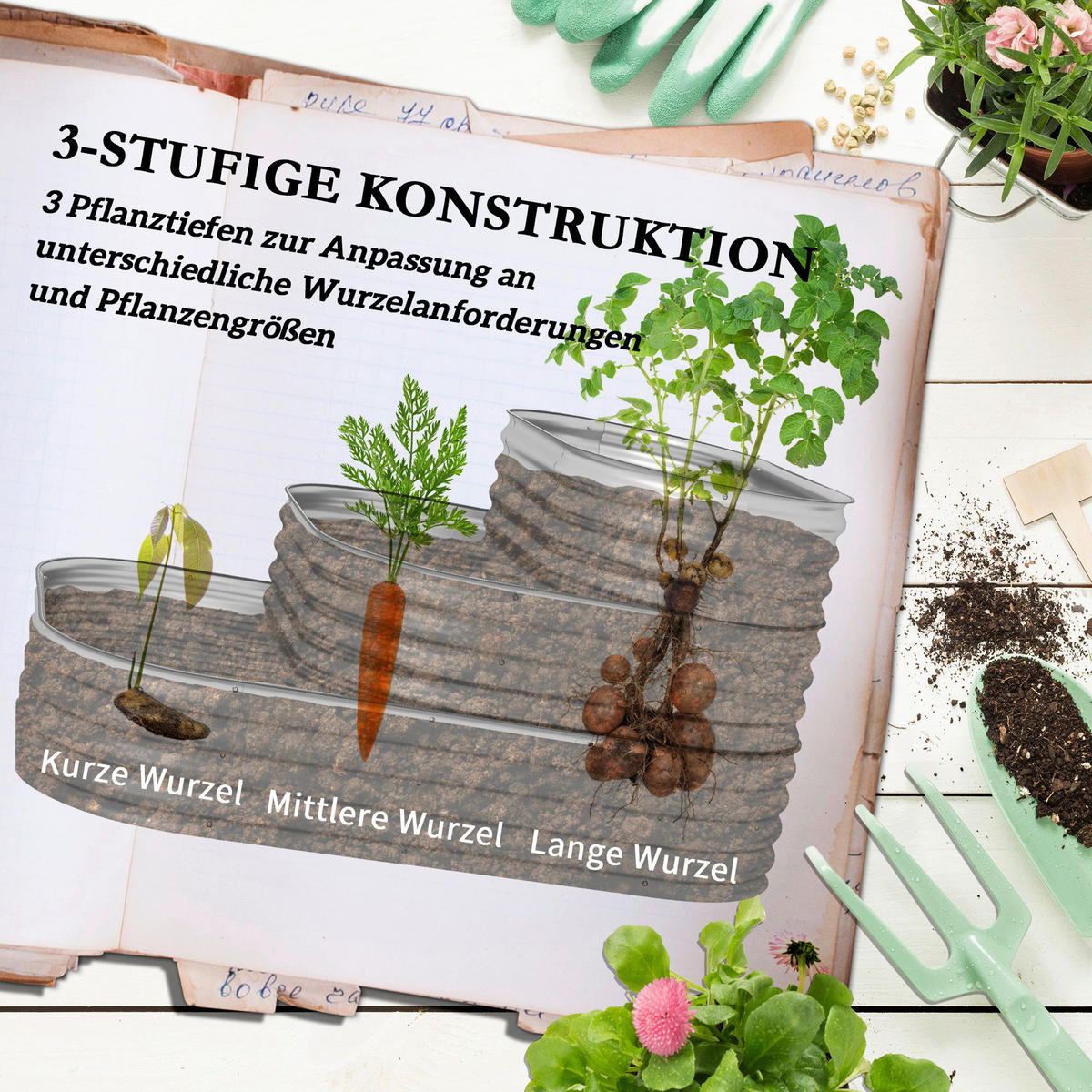 Outsunny Hochbeet silber Polypropylen B/H/L: ca. 109x158x82 cm Hochbeet - silber (82,00/109,00/158,00cm) - Outsunny
