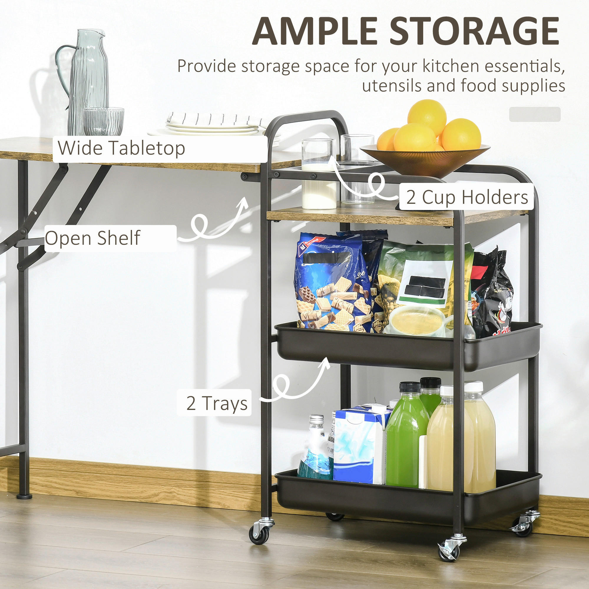 HOMCOM Küchenwagen braun Polypropylen B/H/L: ca. 36,5x118x82 cm Küchenwagen - braun (82,00/36,50/118,00cm) - HOMCOM
