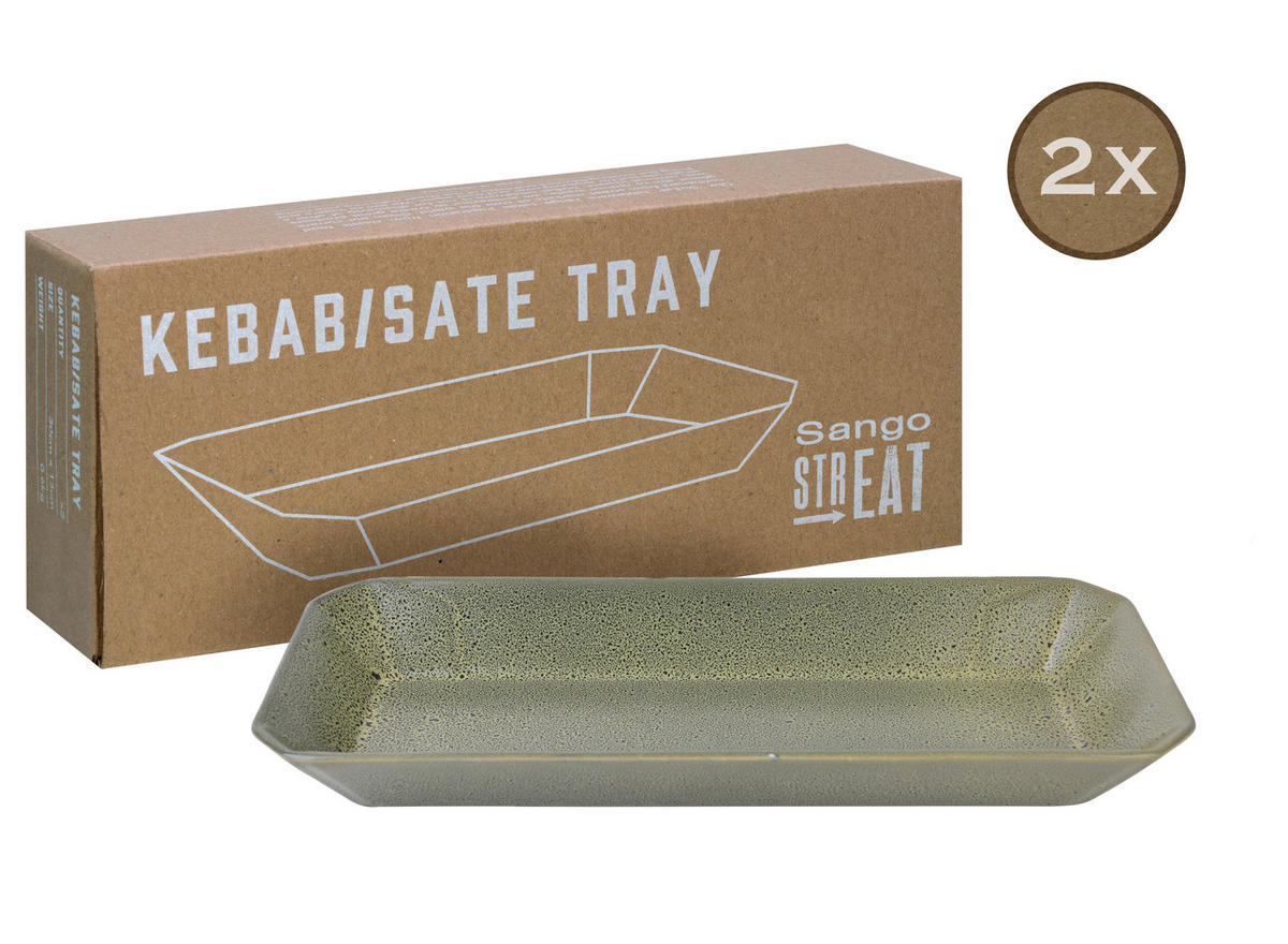 CreaTable Servierset Streat Tray Kebab/Satay grün Steinzeug Streat Tray Kebab/Satay - grün - CreaTable