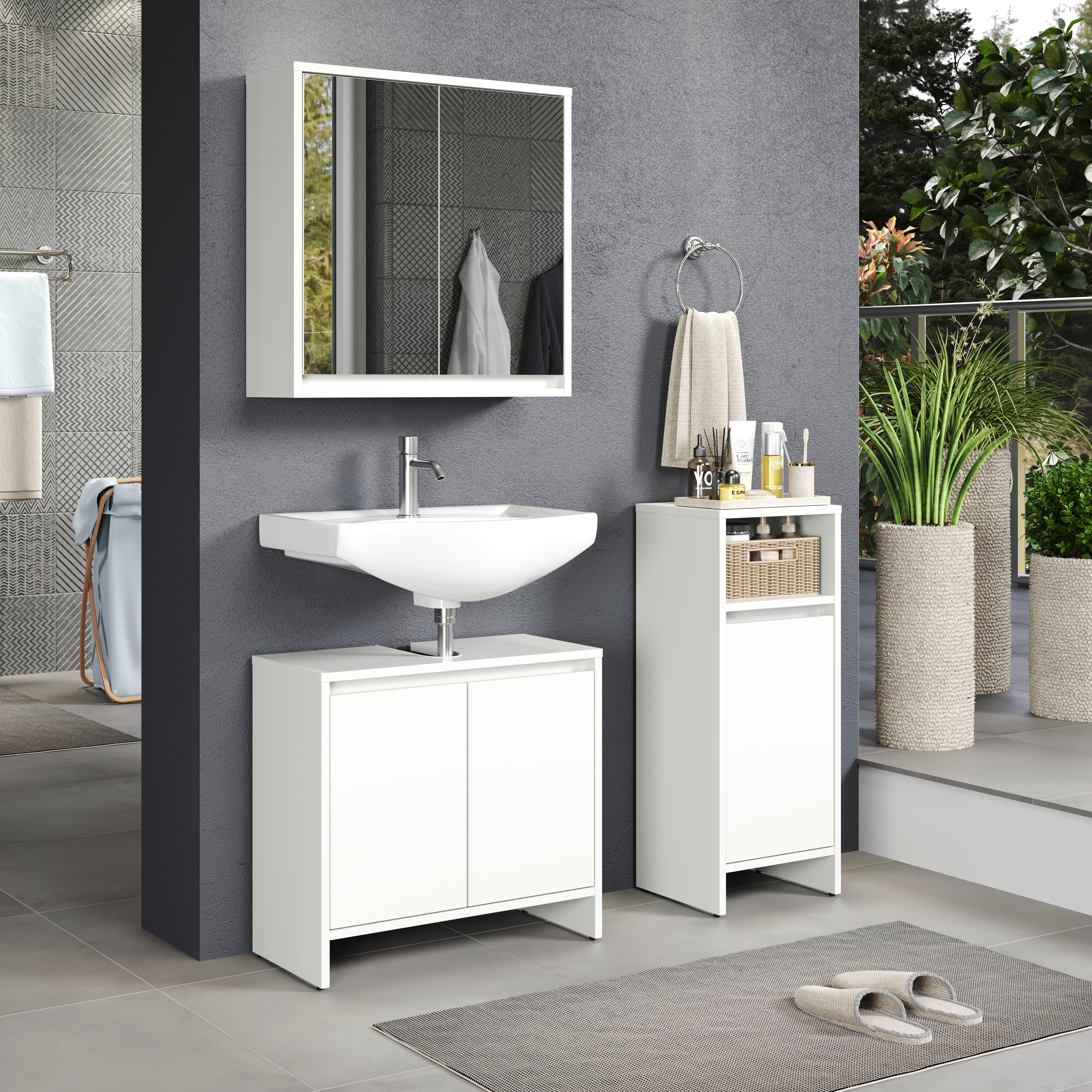 Stauraumelement Basix weiß matt grau B/H/T: ca. 32x81x28 cm Basix - weiß/grau (32,00/81,00/28,00cm) - Trendteam