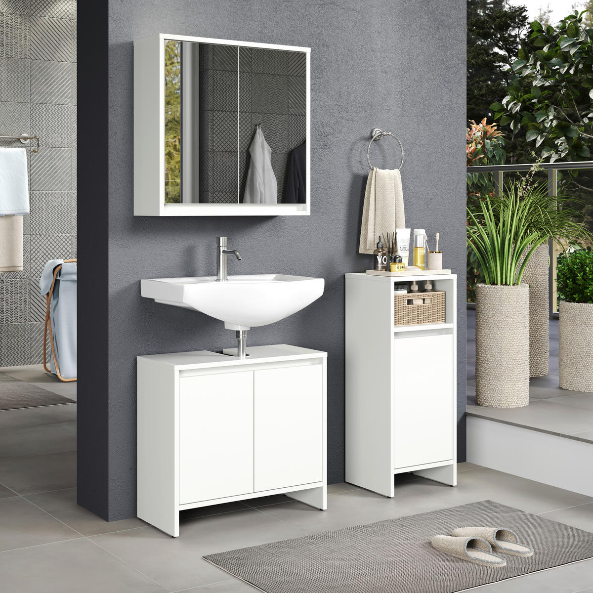 Stauraumelement Basix weiß matt grau B/H/T: ca. 32x81x28 cm Basix - weiß/grau (32,00/81,00/28,00cm) - Trendteam