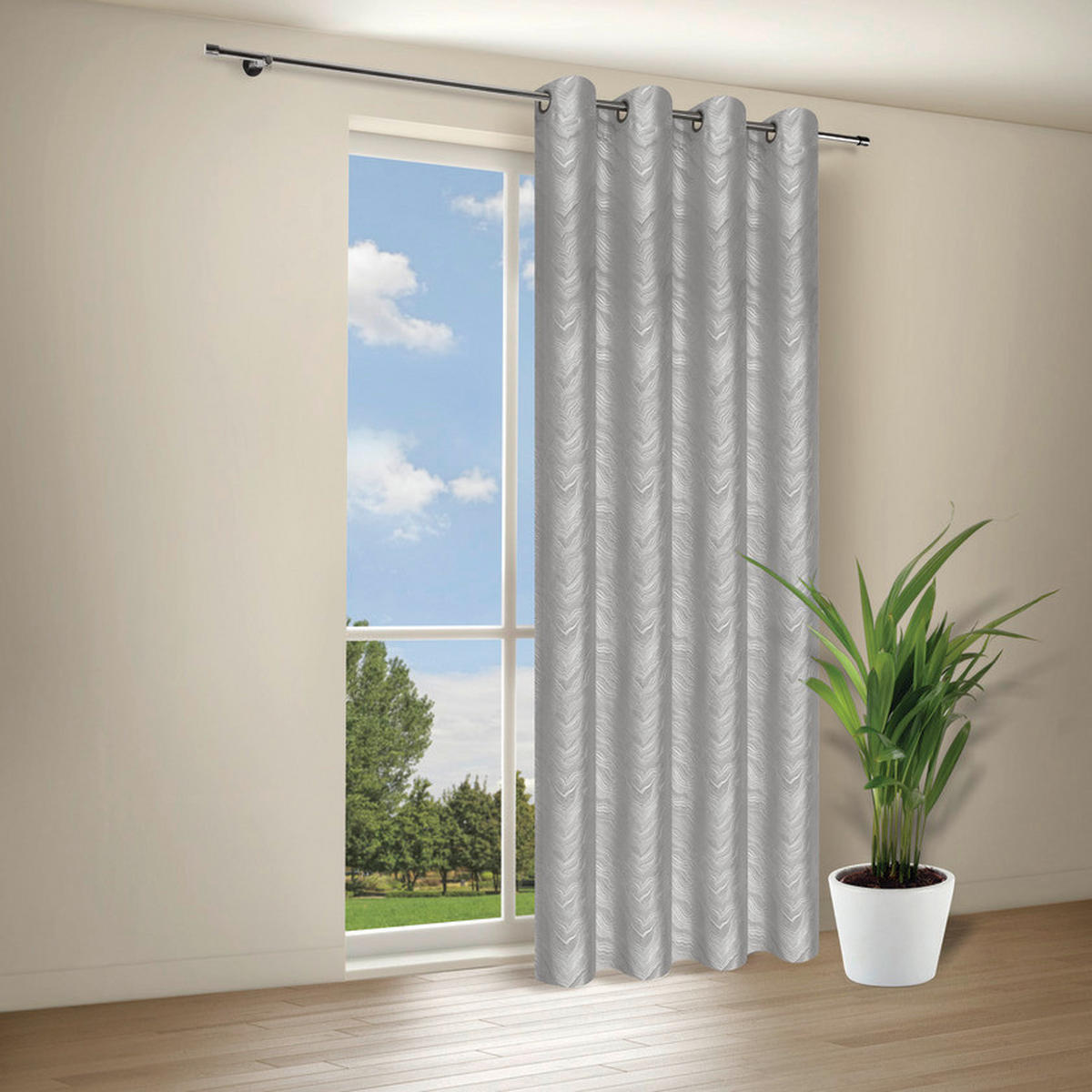 Verdunklungsvorhang Wellen grau B/L: ca. 145x245 cm Wellen - grau (145,00/245,00cm) - Happy Home