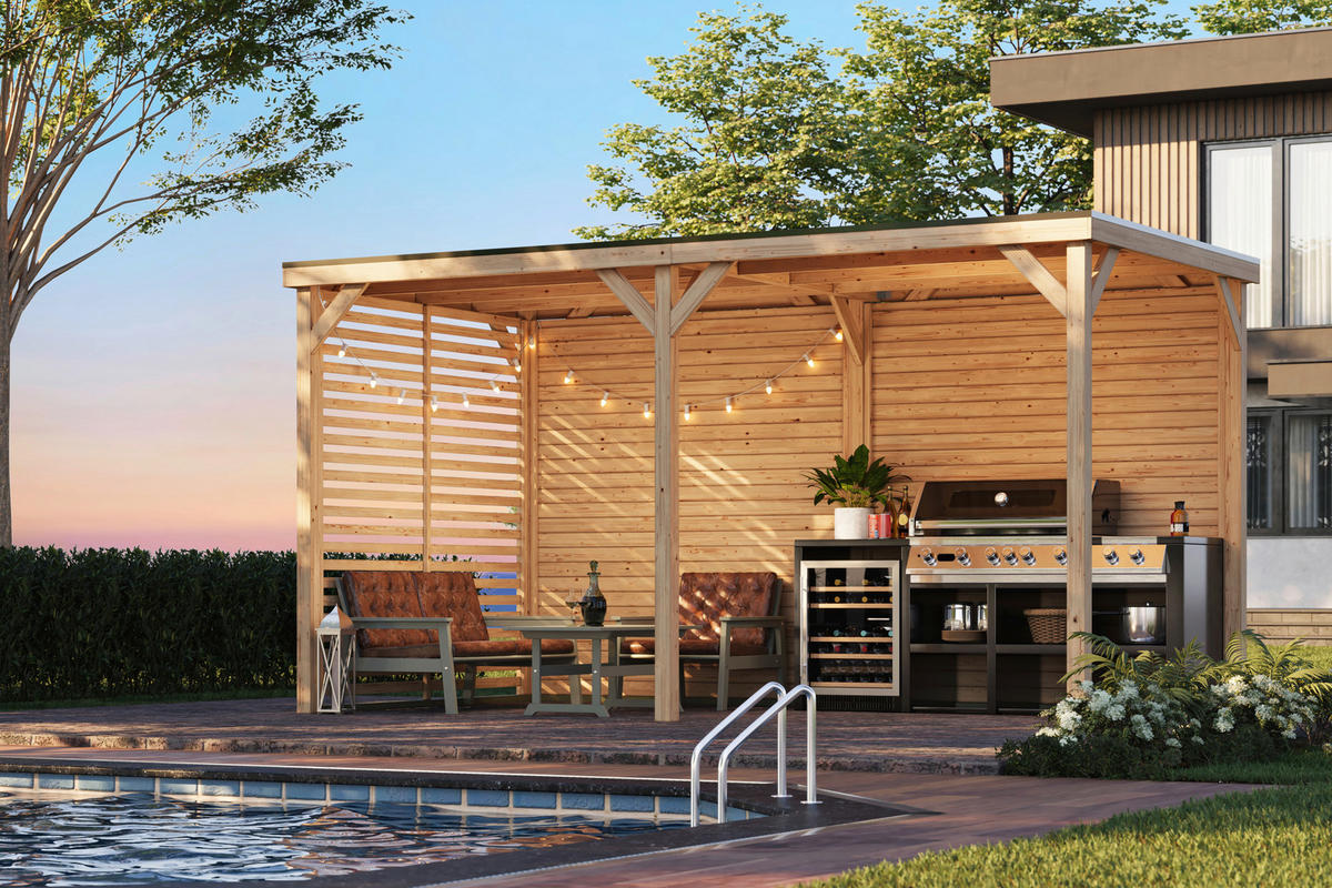 Karibu Pavillon Arizona natur Fichte B/H/T: ca. 453x243x231 cm Arizona - natur (453,00/243,00/231,00cm) - Karibu