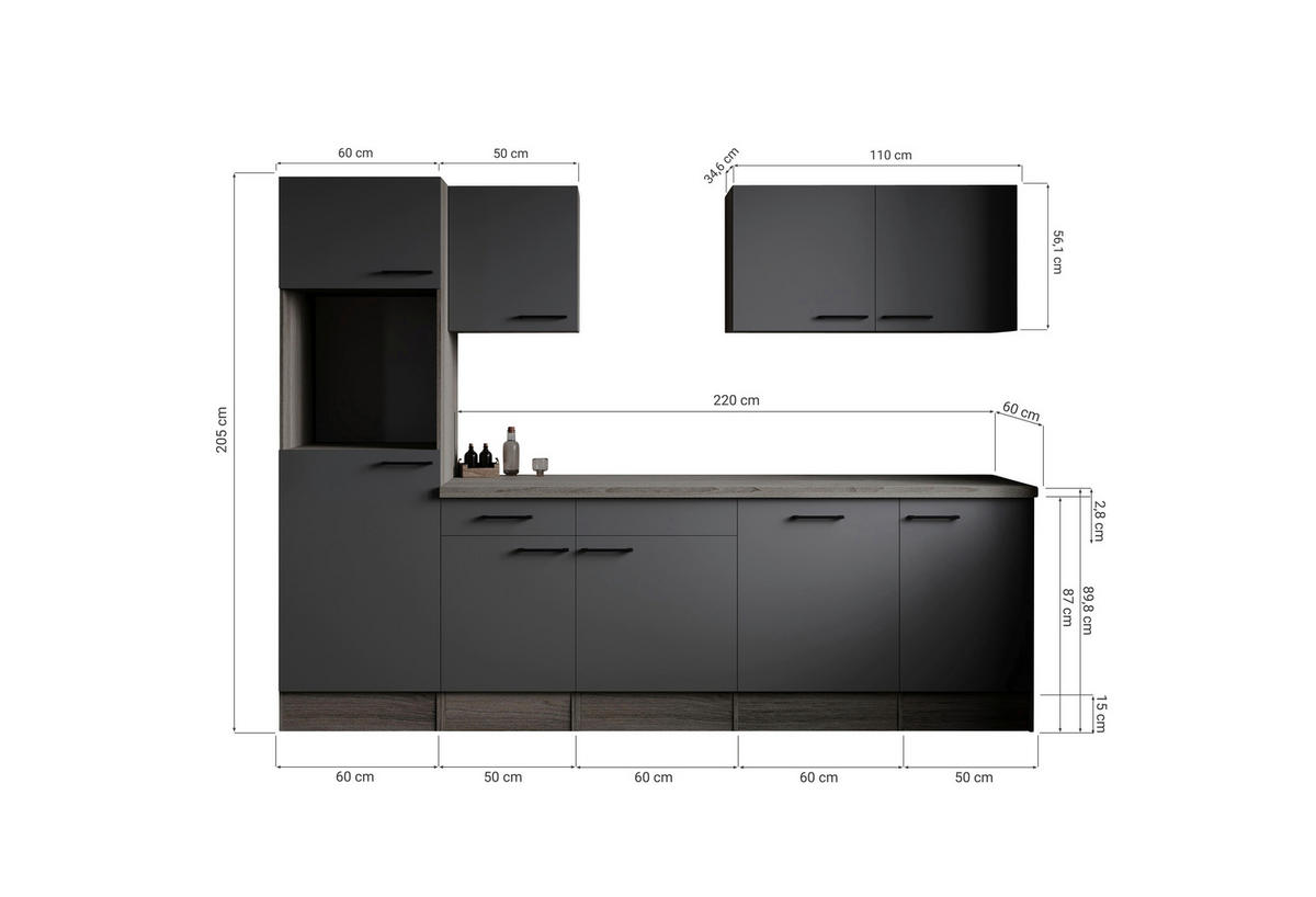 Küchenblock Oliver B/H/T: ca. 280x205x60 cm Oliver - Eiche/grau (280,00/205,00/60,00cm) - Respekta