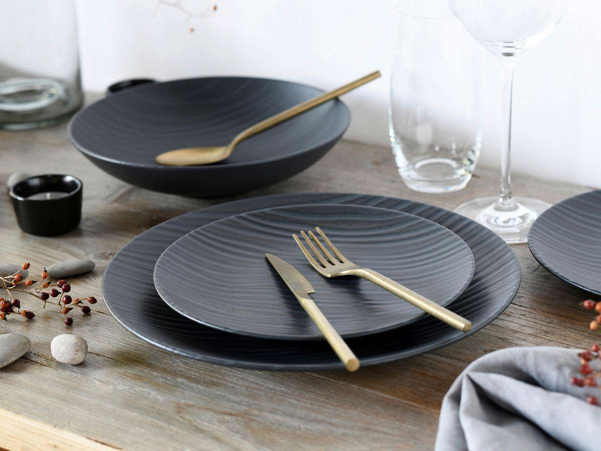 CreaTable Kombiservice Waves schwarz Steinzeug 16 tlg. Waves - schwarz - CreaTable