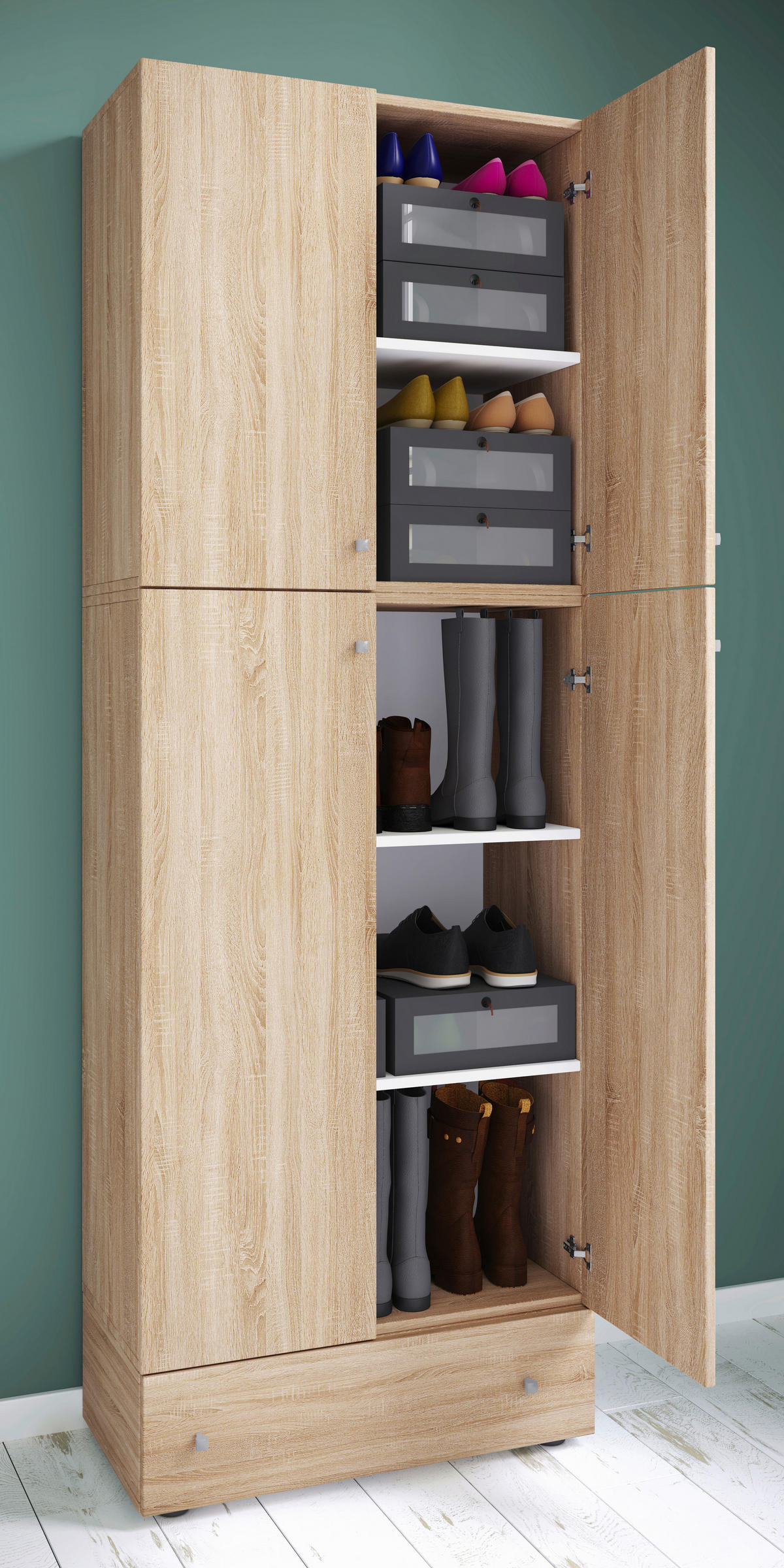Schuhschrank Lona Eiche Sonoma Nachbildung weiß B/H/T: ca. 70x200x39 cm Lona - Eiche/weiß (70,00/200,00/39,00cm) - VCM Möbel