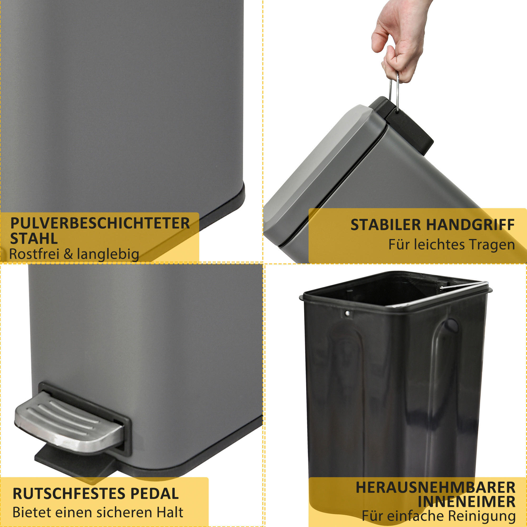 HOMCOM Mülleimer grau B/H/L: ca. 14x29,2x32 cm Mülleimer - grau (32,00/14,00/29,20cm) - HOMCOM