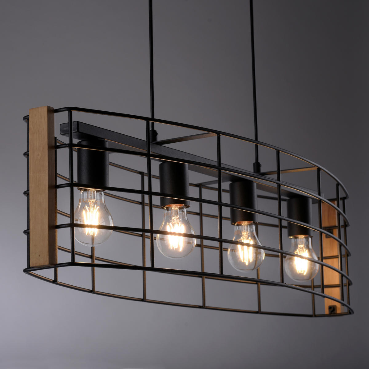 Just Light Pendelleuchte DRAIN 15253-18 schwarz kiefer Metall Holz B/H/T: ca. 83x150x26 cm E27 4 Brennstellen DRAIN - kiefer/schwarz (83,00/150,00/26,00cm) - Just Light