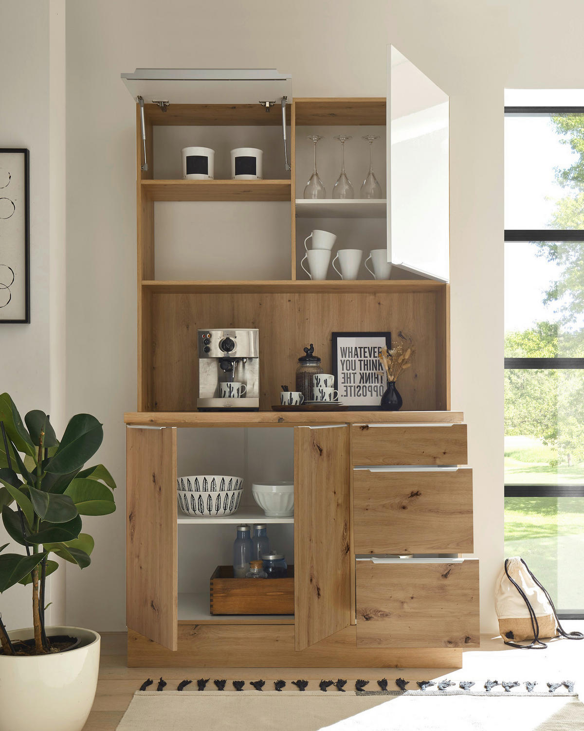 Respekta Küchenbuffet Marleen weiß Hochglanz B/H/T: ca. 120x211x60 cm Marleen - Eiche/weiß (120,00/211,00/60,00cm) - Respekta