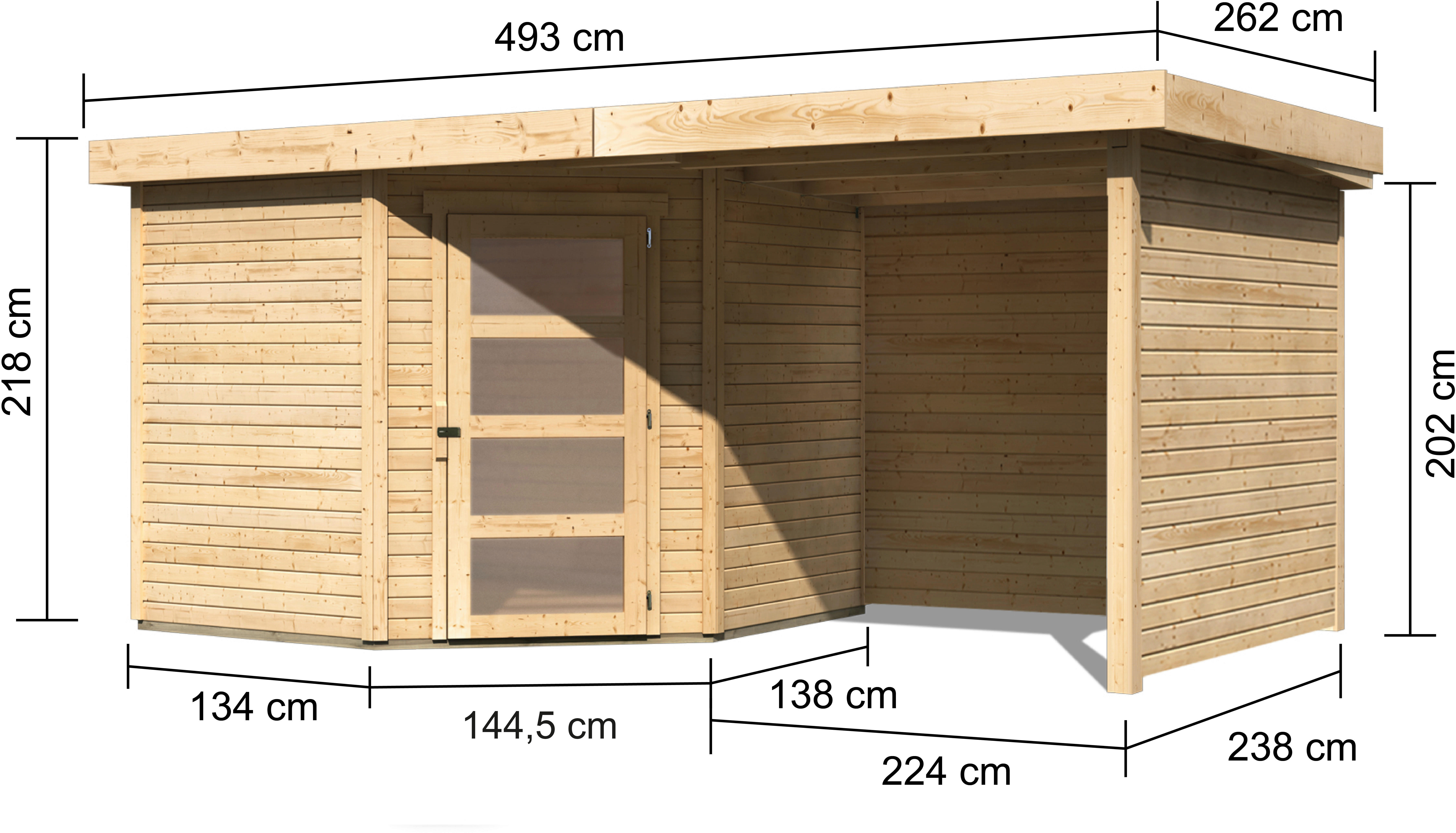 Karibu Gartenhaus Pipo 2 mit Anbau natur...