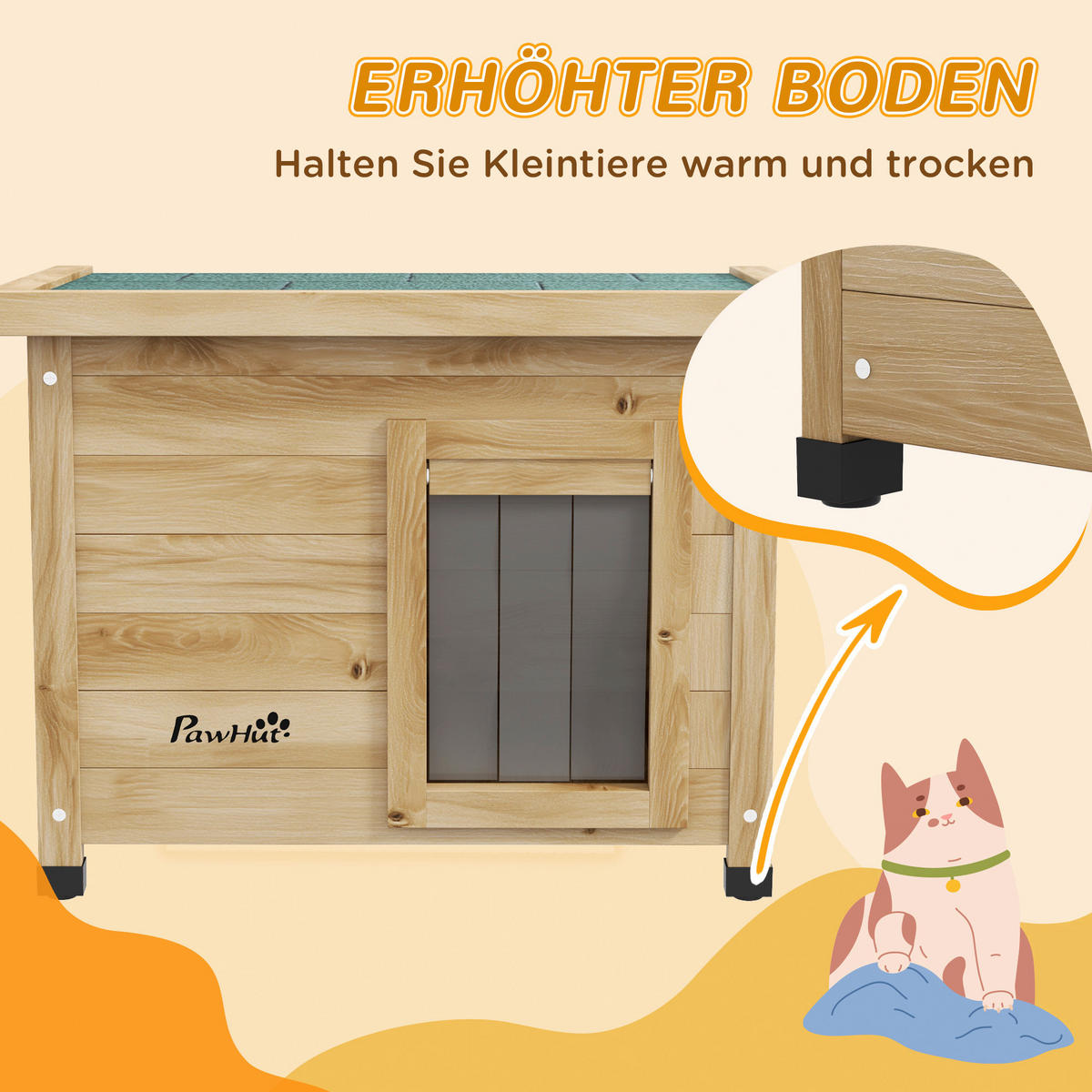 PawHut Katzenhaus gelb Holz B/H/L: ca. 45x43x57 cm Katzenhaus - gelb (57,00/45,00/43,00cm) - PawHut