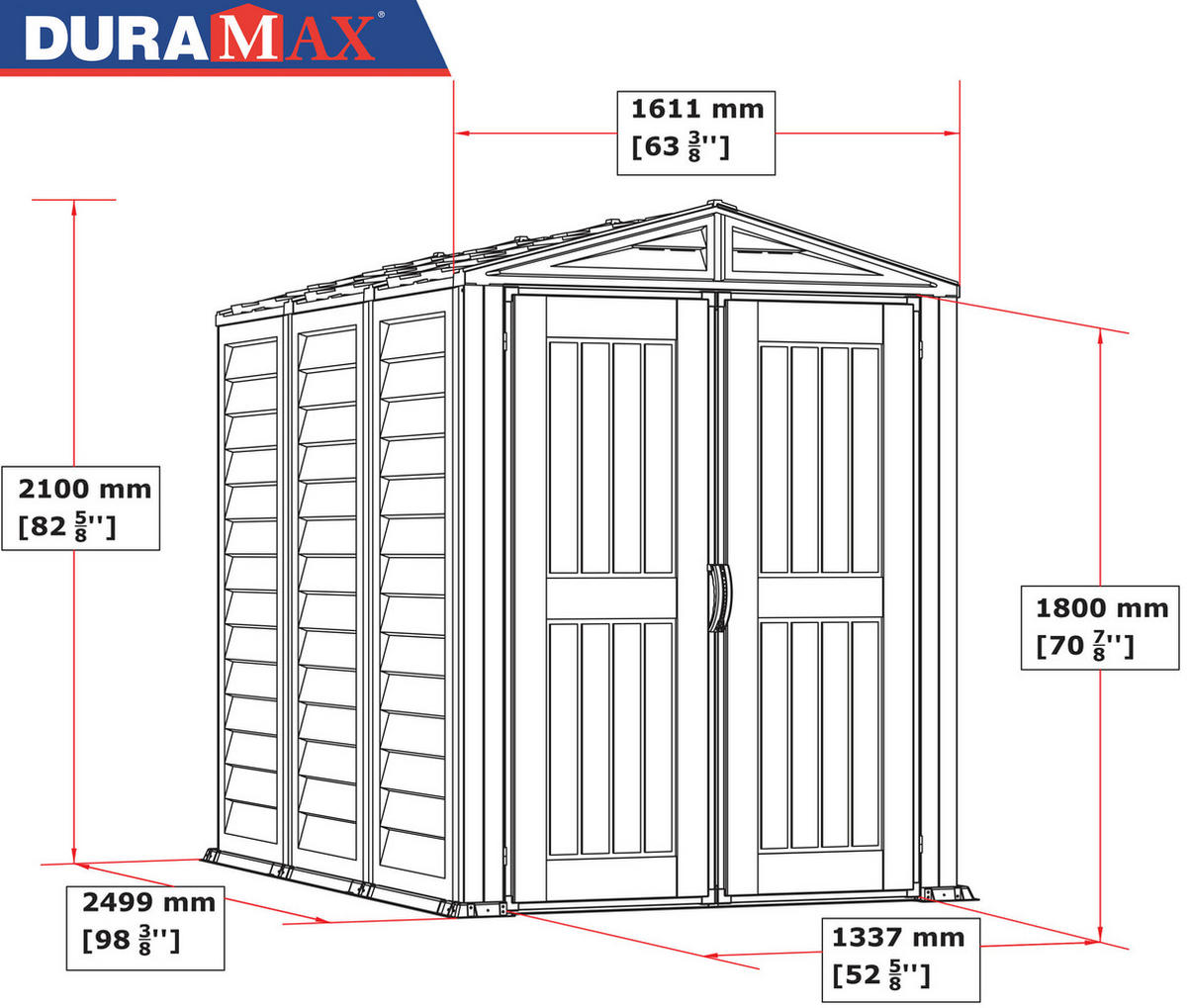 VCM Gerätehaus grau B/H/L: ca. 161x210x250 cm Gerätehaus mit Drehtür - grau (250,00/161,00/210,00cm) - VCM