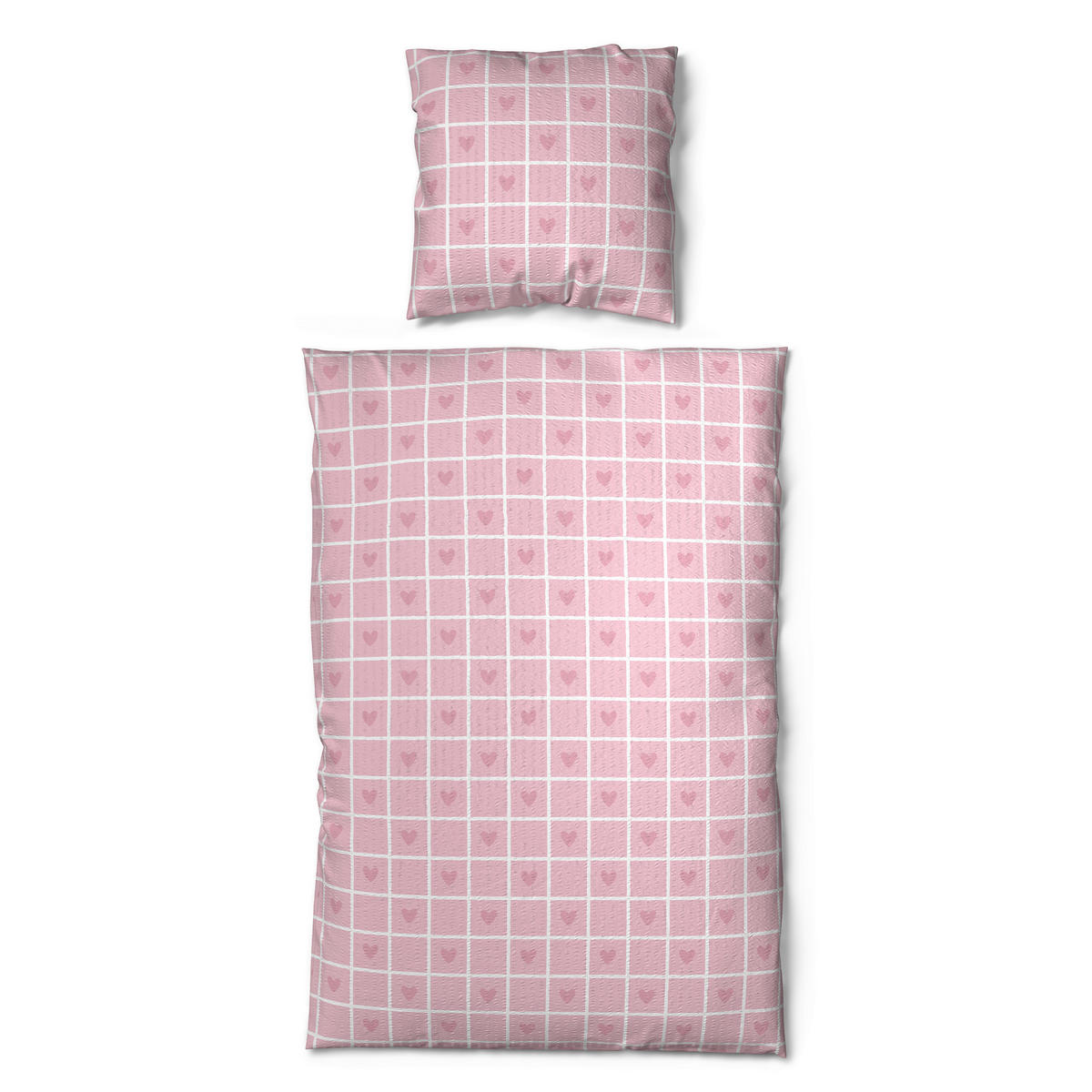 Seersucker Bettwäsche Bettwäsche_Micro-Seersucker Herz - rosa (135,00/200,00cm)