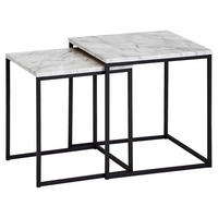 Beistelltisch 2er-Set. weiß Marmor Optik schwarz pulverbeschichtet MDF Stahl 2er-Set. - weiß/schwarz - Wohnling
