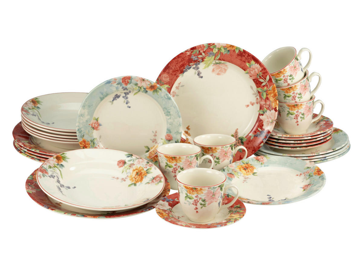 CreaTable Kombiservice Crimson multicolor Steingut 30 tlg. Crimson - multicolor - CreaTable