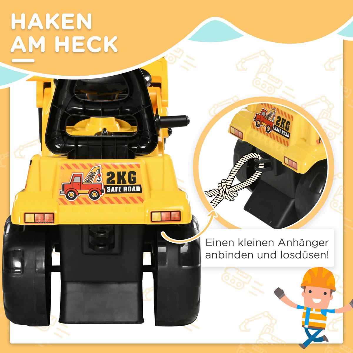 HOMCOM Kinder-Fahrzeug gelb B/H/L: ca. 27x83x39 cm Sitzbagger - gelb/schwarz (39,00/27,00/83,00cm) - HOMCOM