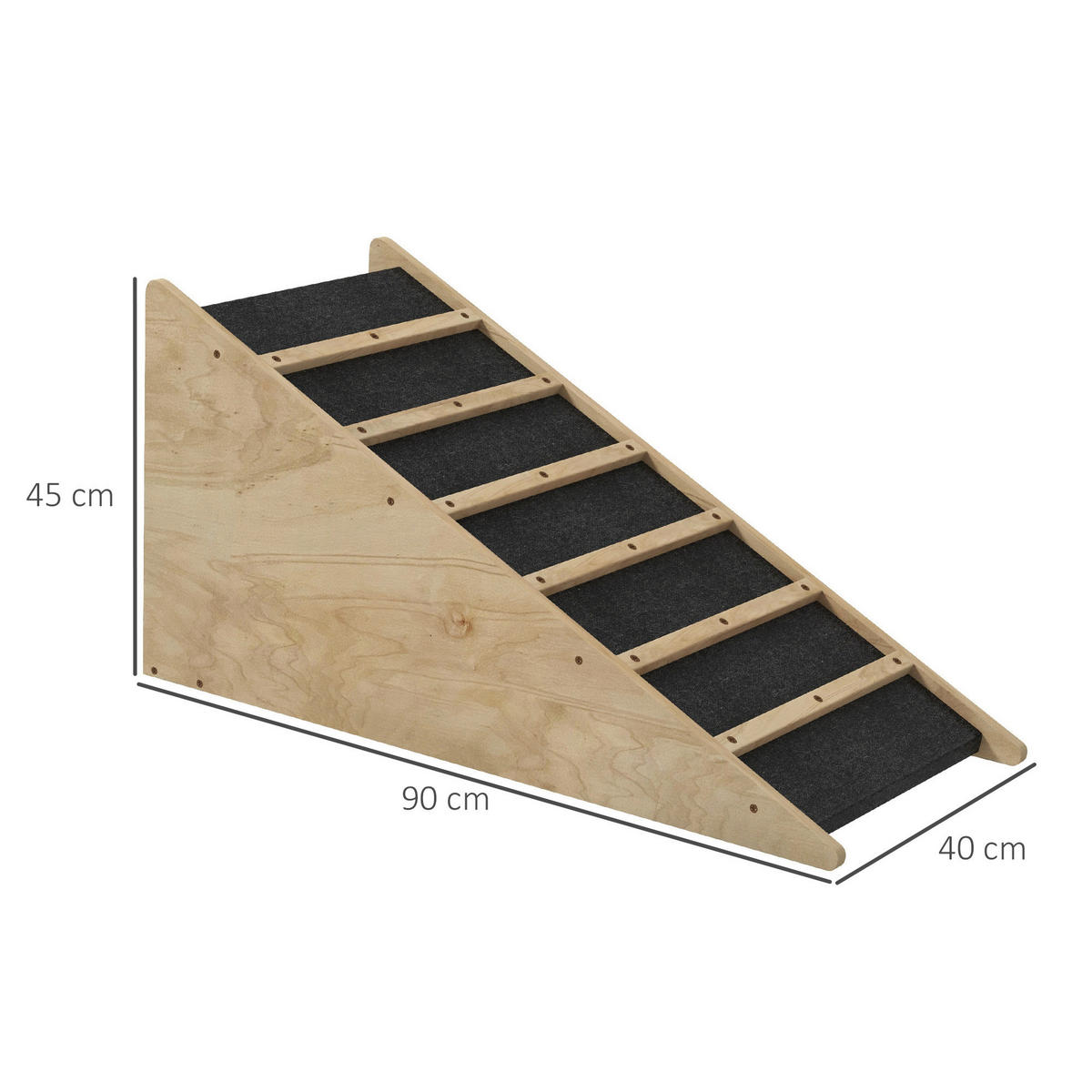PawHut Haustierrampe natur Holz B/H/L: ca. 40x90x45 cm Haustierrampe - natur/grau (45,00/40,00/90,00cm) - PawHut