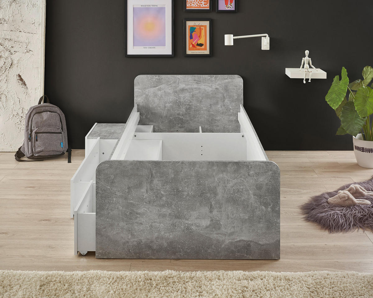 Jugendbett Matino Beton Liegefläche B/L: ca. 90x200 cm Matino - Beton/weiß (90,00/200,00cm)