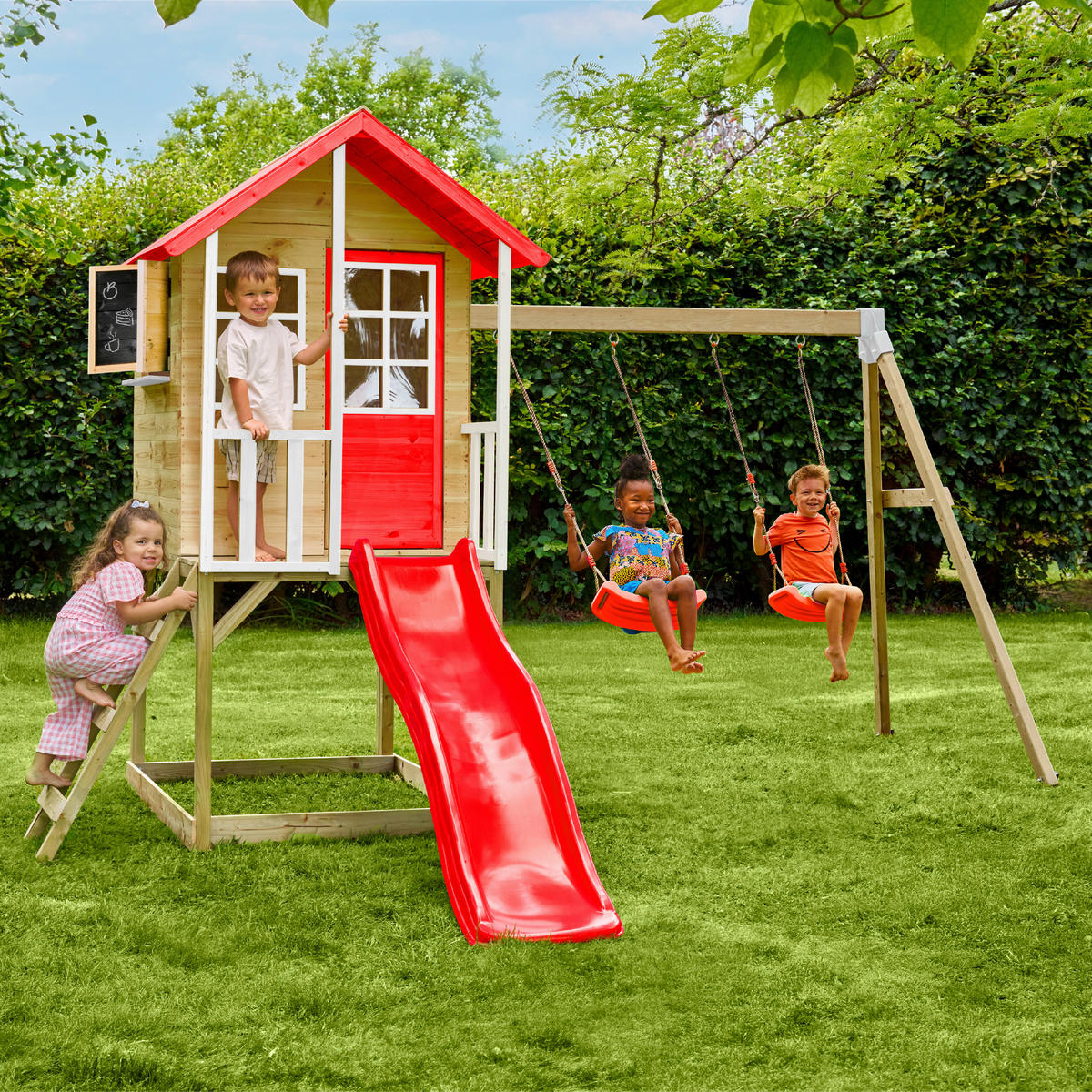 Zwerkules Spielhaus Lolla grau B/H/L: ca. 370x224x352 cm Lolla - weiß/natur (352,00/370,00/224,00cm) - Zwerkules