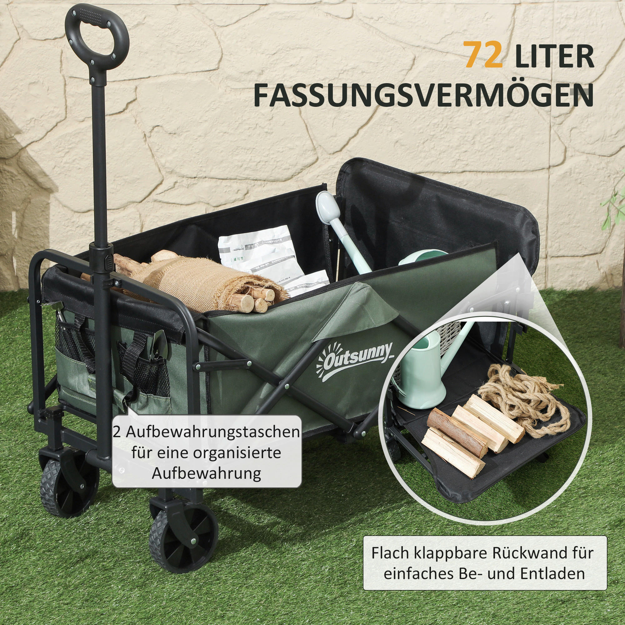 Thumbnail - Outsunny Gartenwagen grün Polyester B/H/L: ca. 46x92x114 cm