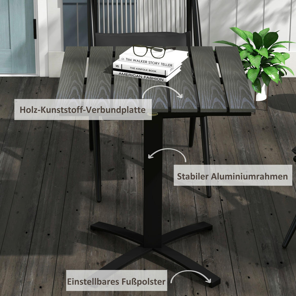 Outsunny Gartentisch grau Holz B/H/L: ca. 70x76x70 cm Gartentisch - grau (70,00/70,00/76,00cm) - Outsunny