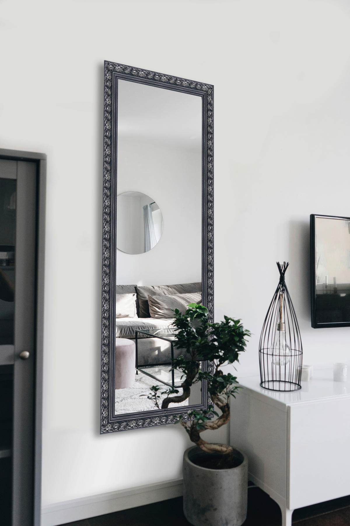 Mirrors&More Rahmenspiegel TANJA schwarz silber Optik B/H/T: ca. 50x150x3,5 cm TANJA - schwarz/silber (50,00/150,00/3,50cm) - Mirrors&More