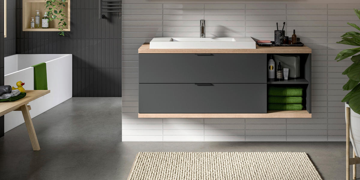 Waschbeckenunterschrank Nuaro anthrazit Nox Oak Nachbildung B/H/T: ca. 130x57x48 cm Nuaro - anthrazit (130,00/57,00/48,00cm) - xonox.home
