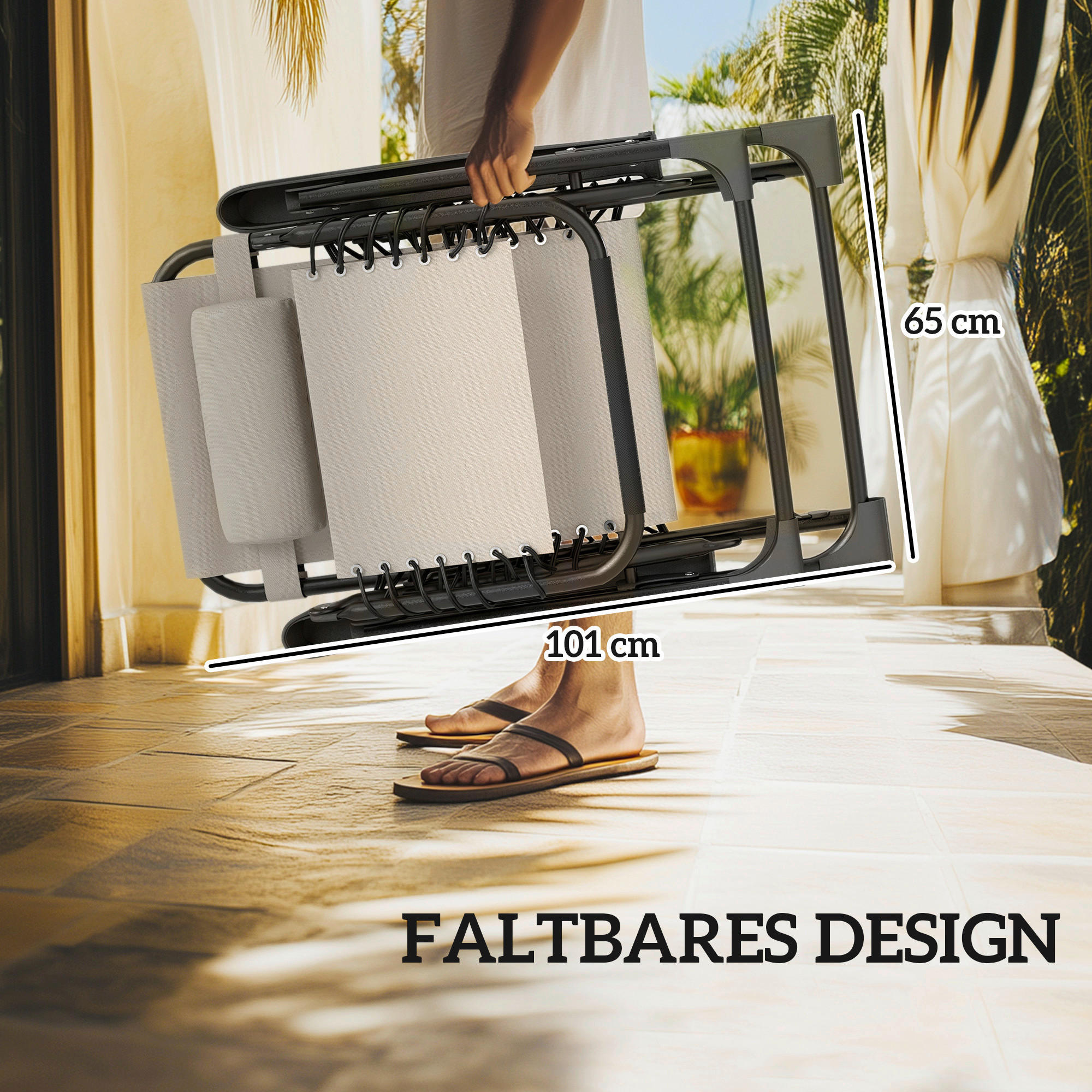 Thumbnail - Outsunny Gartenliege 2er Set beige Metall B/H/L: ca. 65x110x90 cm