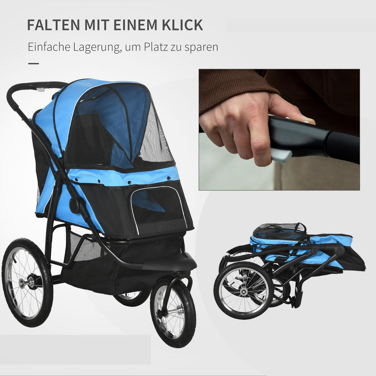 PawHut Hunde-Zubehör blau Edelstahl B/H/L: ca. 58x111x107 cm Hundebuggy - blau (107,00/58,00/111,00cm) - PawHut