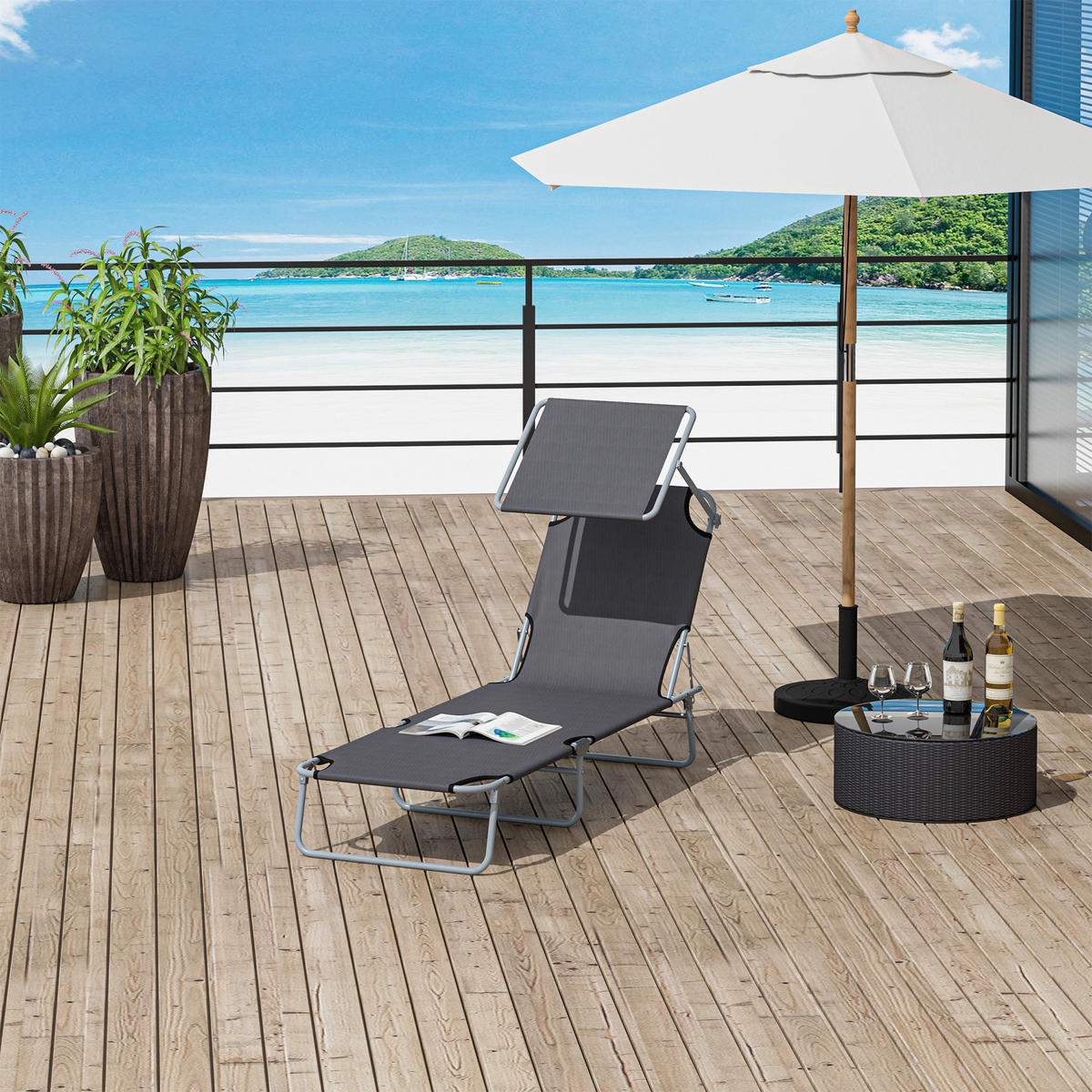 Outsunny Sonnenliege grau Metall B/H/L: ca. 58x36x187 cm Sonnenliege - grau (187,00/58,00/36,00cm) - Outsunny