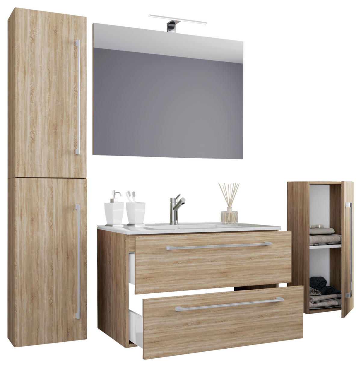 Waschplatz 5tlg-Badinos Eiche Sonoma Nachbildung B/H/T: ca. 60x50x46 cm 5tlg-Badinos - Eiche (60,00/50,00/46,00cm) - VCM Möbel