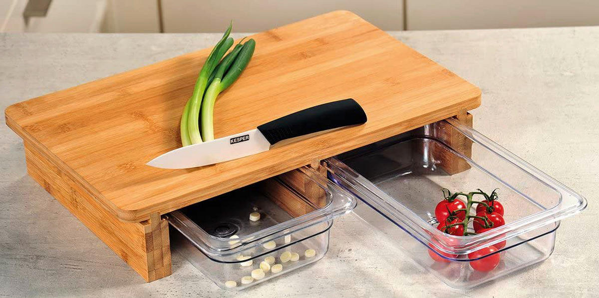 Kesper Schneidebrett mit Auffangschale Schneidbrett_2_Auffangschalen - natur/transparent (41,00/8,00/26,50cm) - Kesper